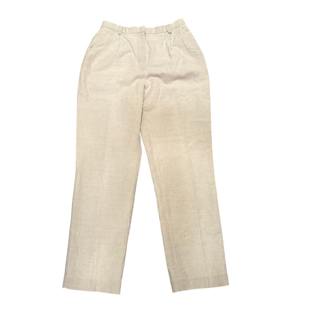 Liz Claiborne Womens 10 Beige Linen Cotton Blend High Rise Pants Wrinkle Free